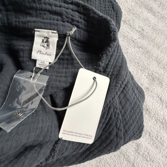 Flawless Womnes Cotton Gauze Button Up Shirt Tunic Size XS Black Frayed Trim New - Picture 3 of 8